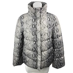 Betsey Johnson Womens Gray Snake Skin Animal Ski Puffer Quilted Coat Jacket Sz S